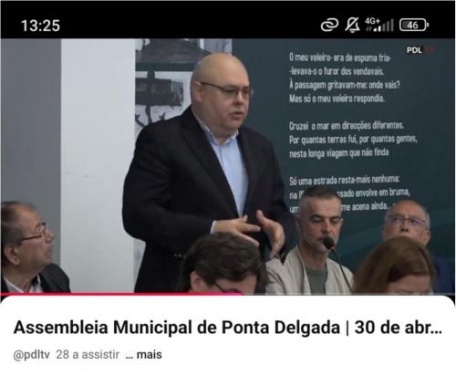 "Intervindo na Assembleia Municipal de Ponta Delgada... Em nome da minha terra e das gentes que tento representar com dedica&ccedil;&atilde;o e honra"